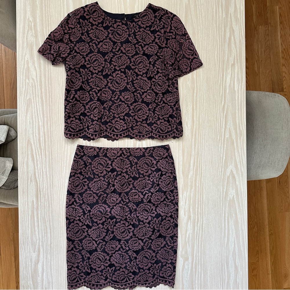 Ann Taylor Mauve Lace Overlay Two-Piece Skirt Set